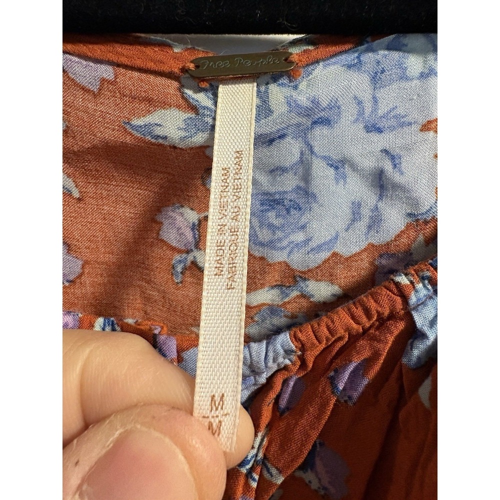 Free People Women Sz M Loretta Floral Ruffle Boho Cottagecore Tunic Top Festival - Picture 7 of 8